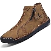 Mens Casual Leather Shoes Ankle Chukka Boots Handmade Side Zipper Mid top Slip On Loafers Fashion Lightweight Walking Driving High Boots