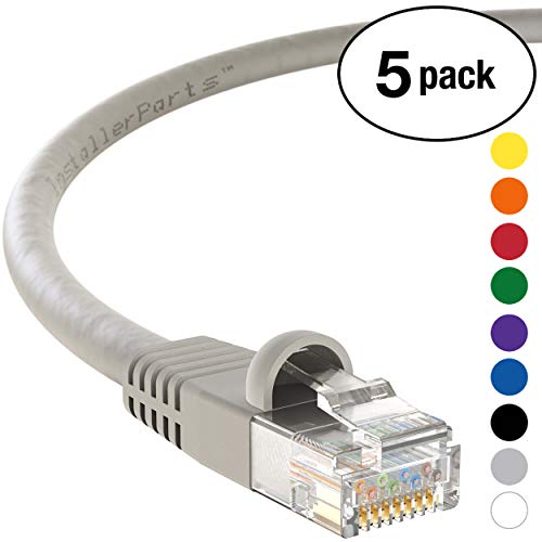 InstallerParts (5 Pack) Ethernet Cable CAT5E Cable UTP Booted 50 FT - Gray - Professional Series - 1Gigabit/Sec Network/Internet Cable, 350MHZ