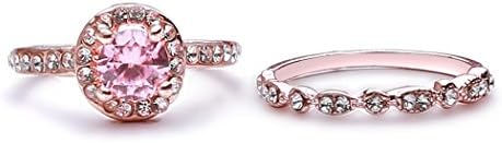 Myhouse Women Girl Rose Gold Diamond Set Zircon Lady Set Rings Ring Set Engagement Ring for Wedding Anniversary (Pink, 6)