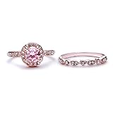 Myhouse Women Girl Rose Gold Diamond Set Zircon Lady Set Rings Ring Set Engagement Ring for Wedding Anniversary (Pink, 8)