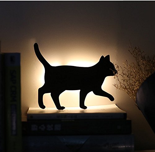 Lucktao novelty cat acrylic night light cute animal marquee sound control led Lamp on wall paste sound control Figure light LED wall light activated silhouette sensor nightlight (cat1)