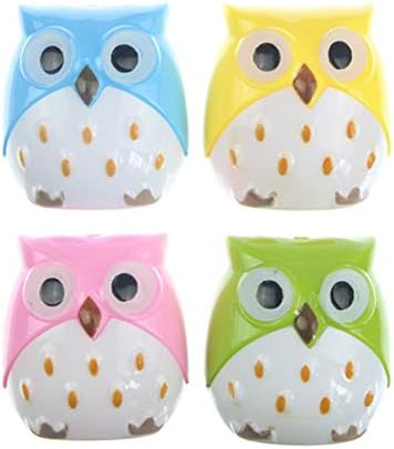 Westeng Pack of 4 Kawaii Cartoon Plastic 2 Holes Owl Shape Pencil Sharpener 4 Colors (E)