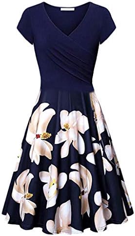 Zainafacai Flare Dress,Women's Deep V Neck Short Sleeve Unique Cross Wrap Casual Flared Midi Dress