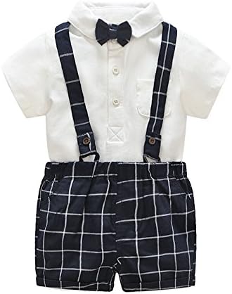 Moyikiss Studio Infant Baby Boy Gentleman Suits Short Sleeve Romper Shirt with Bow Tie+Suspenders Shorts Outfit Set