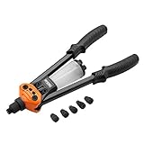 Tacklife 13”Rivet Gun Heavy Duty Hand Riveter, with Excellent Leverage Design and Adjustable Sleeve, 5 Nosepieces Included, HHR2A