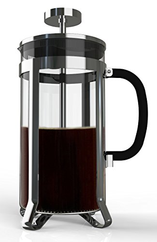 Click Here to See More Images Premium Large French Press for Coffee, Tea, Infuse Your Favorite Beer with Delicious Flavors. 8 Cups in Steel and Heat Resistant Glass. Multi-layered Filter Blocks Grounds For A Smooth Drink.