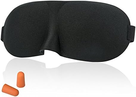 Sleep Mask 3D Natural Sleeping Eye Mask Travel Eyepatch For Women and Men Contoured and Comfortable -Elastic Band with Ear Plugs and Blue  Anti Snore Device (1 Set Black)