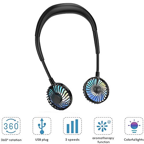 EKUPUZ Hands Free Portable Neck Fan Mini USB Personal Fan Rechargeable Headphone Design Pocket Fan with 3 Speeds Adjustable Air Flow and Night Light for Travel Outdoor Office Home Sports