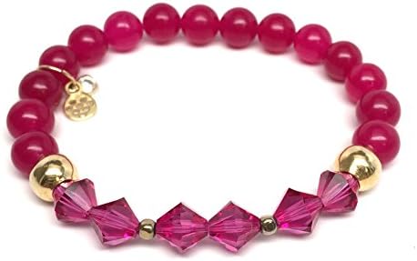 TFS Jewelry Fuchsia Agate &amp; Swarovski Crystals 'Chloe' Stretch Bracelet