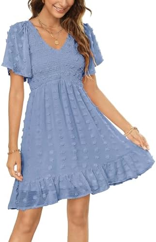 Zattcas Womens 2024 Spring Summer Beach Boho Swiss Dot Smocked Dress Short  Sleeve Mini Graduation Bridal Shower Maternity Wedding Guest Dress Blue S  price in UAE | Amazon UAE | kanbkam