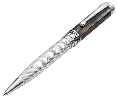 Xezo Maestro Ballpoint Pen, Medium Point. Solid 925 Sterling Silver and Black Mother of Pearl with Pure Platinum Plating. Handcrafted, Limited Edition, Serialized. No Two Alike