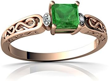 14 Ktゴールドエメラルドとダイヤモンド4 Mmスクエア透かし細工スクロールリング