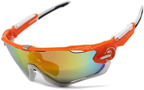 PLAYBOOK Cycling Road Mountain Glasses Goggles Eyewear Polarized Cycling Bicycle Sunglasses Oculos Gafas Ciclismo 3 Lens (White/Orange)