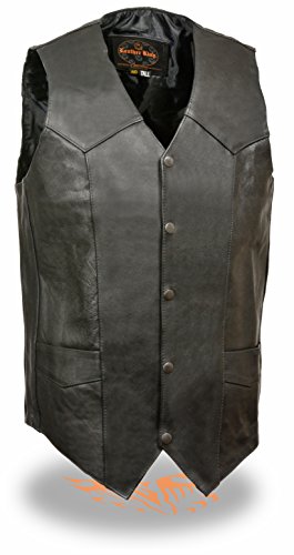 Milwaukee Leather  Men's Classic Snap Front Biker Vest (Black, Size 54 Tall)