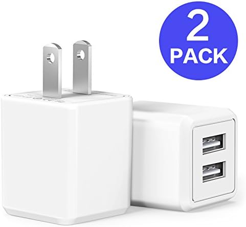 USB Wall Charger,Charger Adapter, Atizzy 2-Pack 2.4Amp Dual Port Fast Charger Plug Cube for iPhone X 8/7/6 Plus SE/5S/4S,iPad, iPod, Samsung, LG, HTC, Huawei, Moto, Kindle and More…