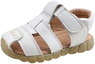 QHamThim Boys Girls Leather Closed Toe Outdoor Sports Sandals Fisherman Shoes(Toddler/Little Kid) US Size 9.5 White