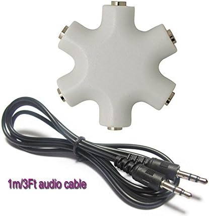 CHStars Earphone Splitter, 3.5mm 1 to 5 Stereo Speaker Audio Multiple People Sharing Adapter Converter (White)