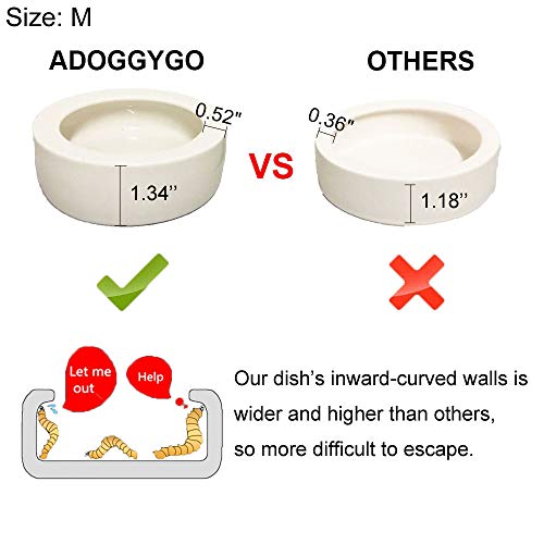 Adoggygo Worm Dish Reptile Mealworm Feeder Dish Ceramic Bowl With