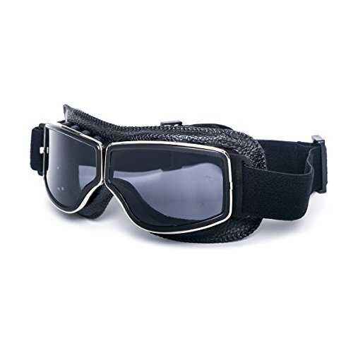 Triclicks Vintage Motorcycle Goggles, Motocross ATV Off-Road Eyewear Snowboard Ski Bikes Half Helmet Goggles Sports Glasses Aviator Pilot Cruiser Scooter Goggle (Black, Smoke)