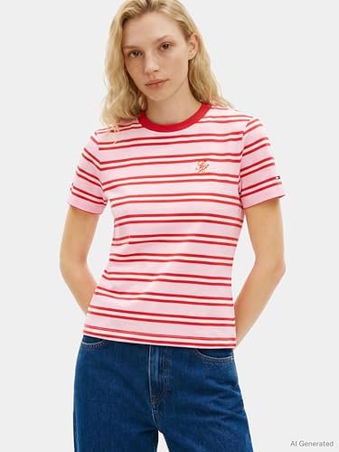 Women's Th Script Reg C-Nk Ss Tee Ww0Ww47809, Pink, XS