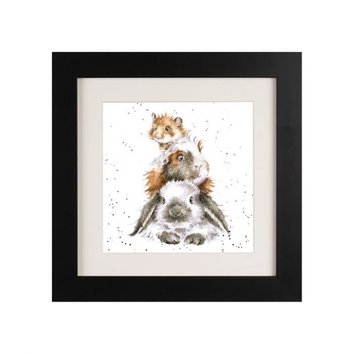 Wrendale Designs "Piggy In The Middle" Rabbit Guinea Pig and Hamster Framed Picture in Various Frame Colours (Black)
