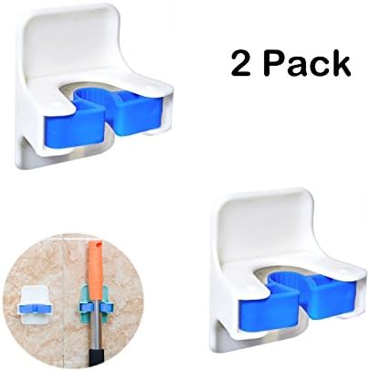 Broom Mop Grippers 2 Pack Self Adhesive Wall Mutil-functional Mop Mounted Hooks Grippers for Home Office Garden Tools Holder (2 Pack)