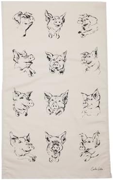 Caroline Walker Black and White Multi Pig Tea Towel