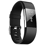 JUNYI Fitbit Charge 2 Bands ,Classic Sports Watch Adjustable Replacement Comfortable Bands for Fitbit Charge 2 Fitness Smart Wristbands Strap (Black large)