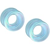 Pierced Owl Clear Iridescent Hollow Glass Double Flared Tunnel Plugs, Sold As Pair
