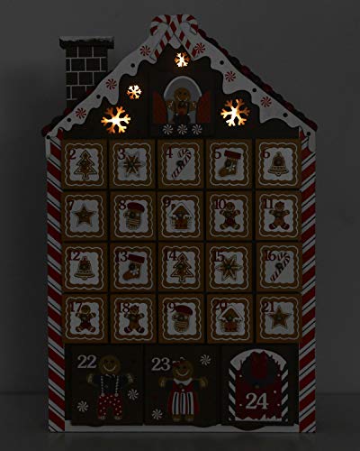 BRUBAKER Advent Calendar - Wooden Gingerbread House with 4 LED Lights - 10.3 x 17.7 x 2.1 inches