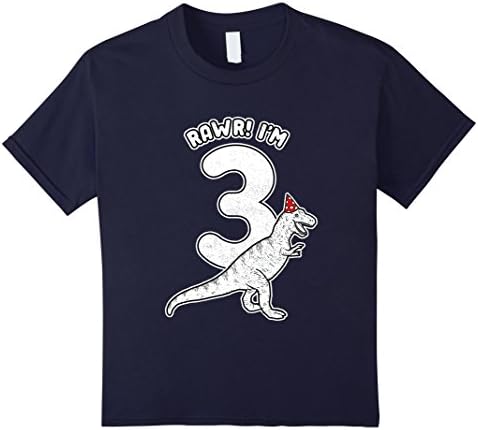 Kids 3rd Birthday T-Rex T-Shirt | Boys 3 Year Dinosaur Gift 4 Navy