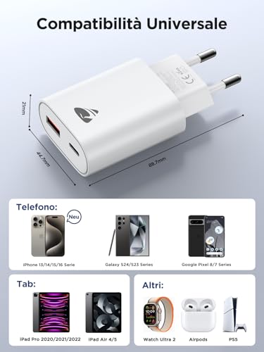 2 Pack USB C Charger, 20 W Quick Charge Socket Plug USB C Power Supply Multiple Charger Batteries Charger for iPhone 16 15 14 13 12 11 Pro Max Samsung S24 S23 iPad Mobile Phone