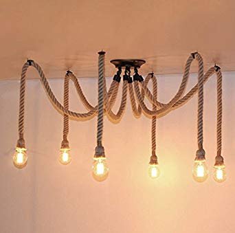 Marical High-Lighting Lives Spider Rope Chandelier - Set of 6 - E27 Holder - Matte Black