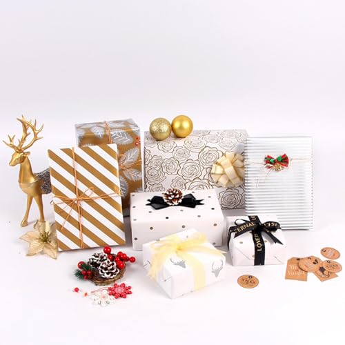 Gift Wrapping Paper Roll, 50×60 Bright Scandi Gift Wrap, Festive Designed Recyclable Kraft Paper, Perfect For Holiday Gifts, Premium Eco Gift Wrap For Anniversary, Wedding, Birthday, Valentines (D)