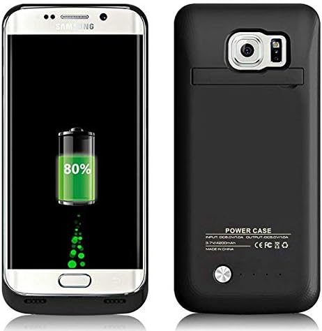 Galaxy S6 Edge Battery Case, 4200 mAh Portable Rechargeable Extended Battery Pack Charger Case, Power Bank Charging Case with Kickstand for Samsung Galaxy S6 Edge (Black)