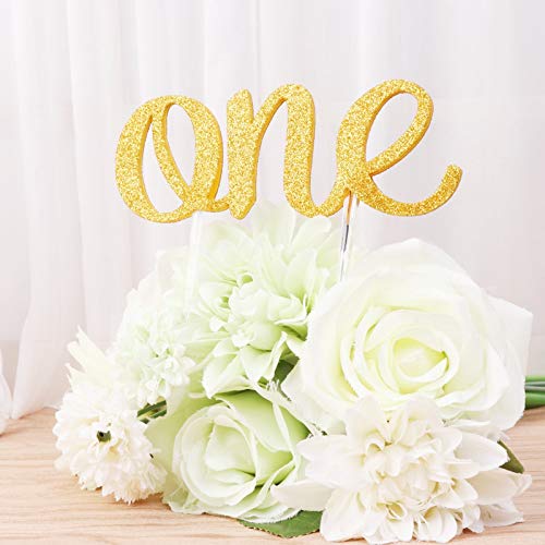 Gold ONE Celebration Cake Toppers Crystal Rhinestone 1st Birthday Party Decoration