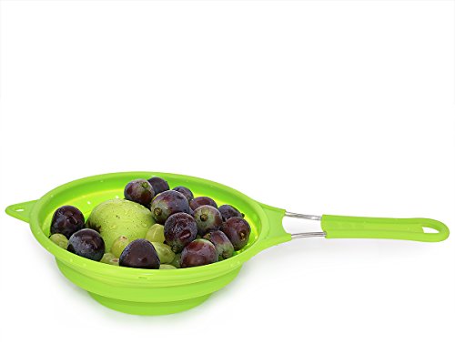 Collapsible Silicone Colander Foldable Strainer Kitchen Food Strainer with Stainless Steel Handle 100% BPA Free and Food Grade Silicone,Best for Rinsing or Draining Vegetables and Fruits-Green - Thumbnail 7