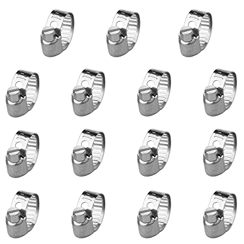 Stainless Steel Pipe Clips/Jubilee Clamps - Adjustable Hose Clamps, Pack of 15 (10-16mm)