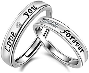 Adjustable Two Pieces of Couple Rings His and Her Stainless Steel Matching Love Ring Set (F)
