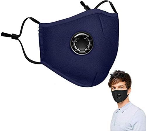 Ewolee Dust Mask, Pollution Face Mask Activated Carbon Filtration Exhaust Valve Mask Anti Dust Fumes Pollen Allergy PM2.5 Washable Mask for Workout Running Motorcycle Cycling(Navy Blue)