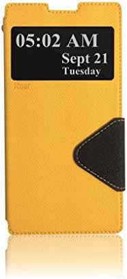 Sony XPERIA T2 Ultra case, Roar Wallet Case with view window- PU Leather Magnetic Clip Protective Book Style Cover with Stand [Color Matching][Card Holder Slot] for D5322 XM50h, (Yellow/Black)