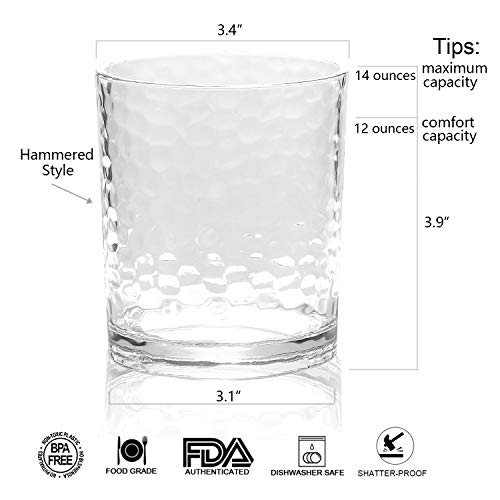 14-ounce and 20-ounce Acrylic Glasses Plastic Tumbler, set of 8 Clear - Hammered Style, Dishwasher Safe, BPA Free