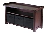 Winsome Verona Storage Bench, Walnut with Black Baskets