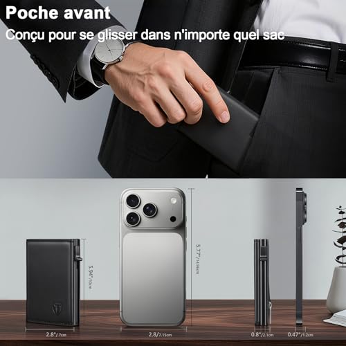 Portefeuille Homme en Cuir, Porte-Cartes avec Blocage RFID, 8 Porte Carte Crédit, Porte Carte Bancaire avec Compartiment à Billets et Poche à Monnaie, Cadeau Papa Fete des Peres - Boîte Cadeau