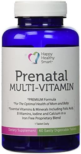 Happy Healthy Smart | Prenatal Vitamins | One A Day Multivitamins | Non-Constipating, No Nausea, Iron Free! | Best Multi-Vitamin and Mineral Combination for Pregnancy | 60 Tablets