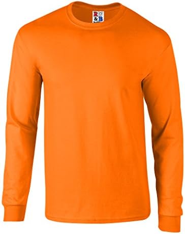 Men's High Visibility Safety Long Sleeve T Shirt 100% Cotton Made in USA Safety Orange Extra Large