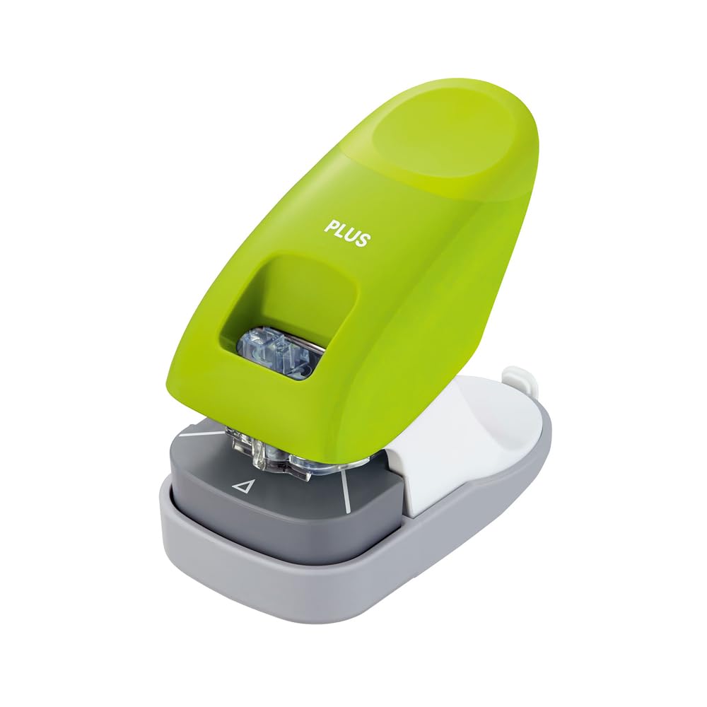 PLUS Japan, Staple-Free Stapler Desktop Model Green, 10 Sheet Capacity, 1 Piece Pack (1 x 1 Stapler)