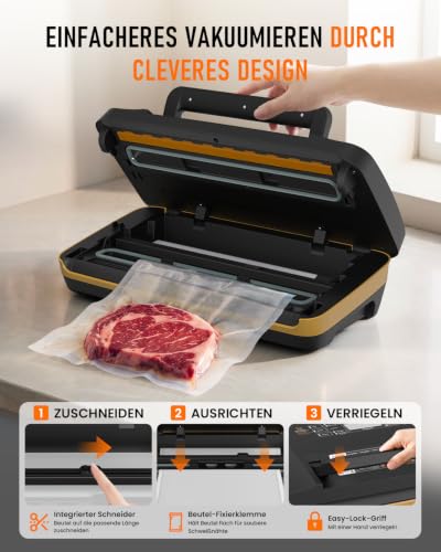 AbleMark Vakuumiergerät für Lebensmittel, 95 kPa Profi Vakuumierer 18-in-1, doppelte Schweißnaht, Folienschweißgerät & Einschweißgerät mit Cutter, Rollenfach, Trocken-/Feucht-Modus für Sous Vide