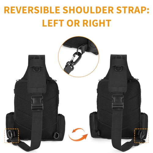 HUNTVP Men's Shoulder Bag Tactical Military Molle Bag Chest Bag Sling Bag Waterproof Crossbody Backpack for Hiking Trekking Travel Camping, Typ-3 Black