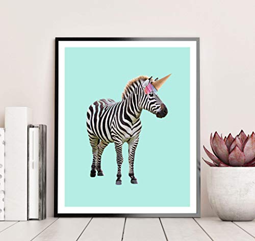 Zebra & Rainbow Ice Cream Cone Unicorn Art Print Poster - Fun Home & Bedroom Wall Art for Girl's Bedroom & Home Decor 11x14 inches, Unframed - Thumbnail 2